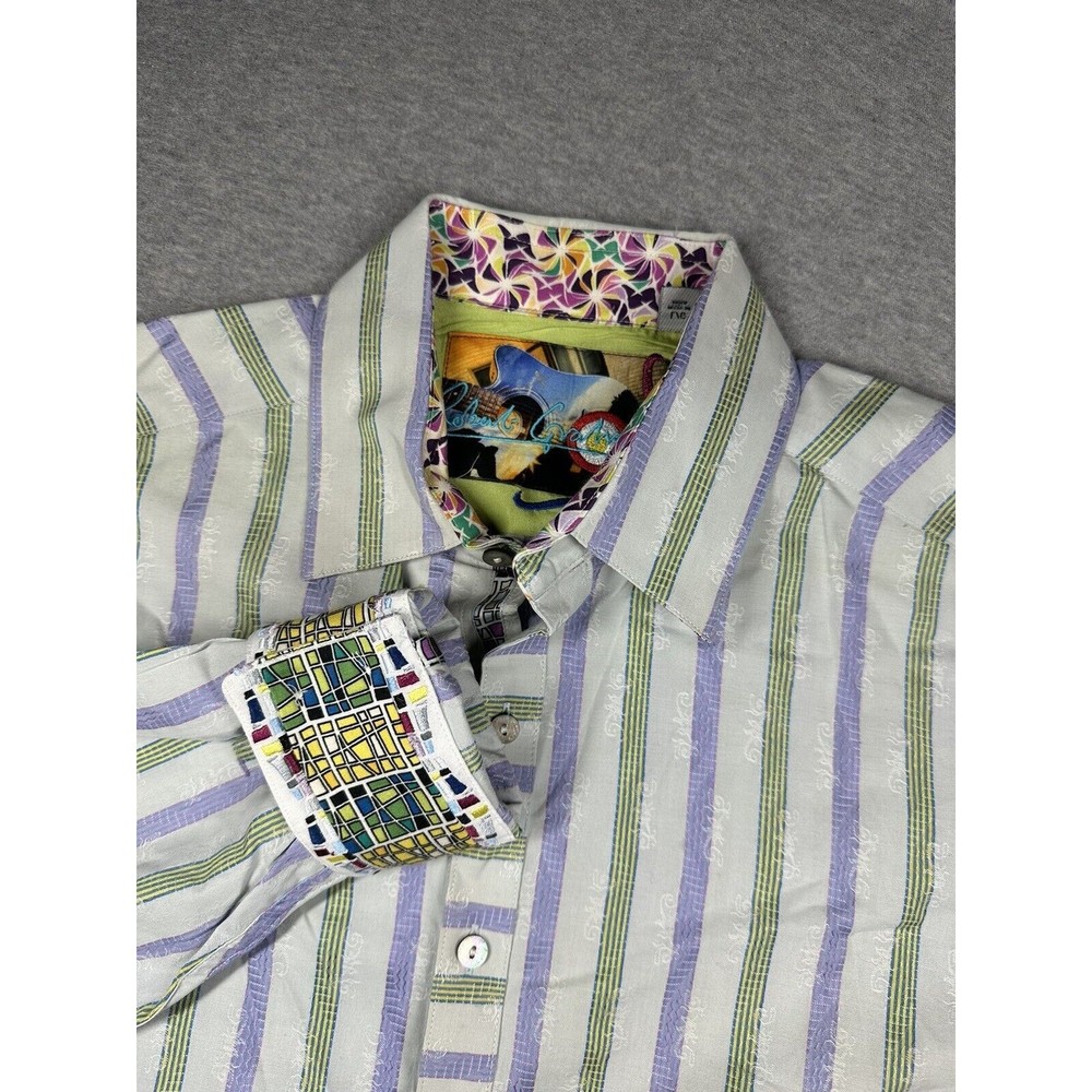 MEN'S ROBERT GRAHAM Large MULTI COLORED STRIPES SHIRT DRESS SHIRT Flip Cuff